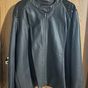 Maurices Black Leather Jacket with Sequin Accents